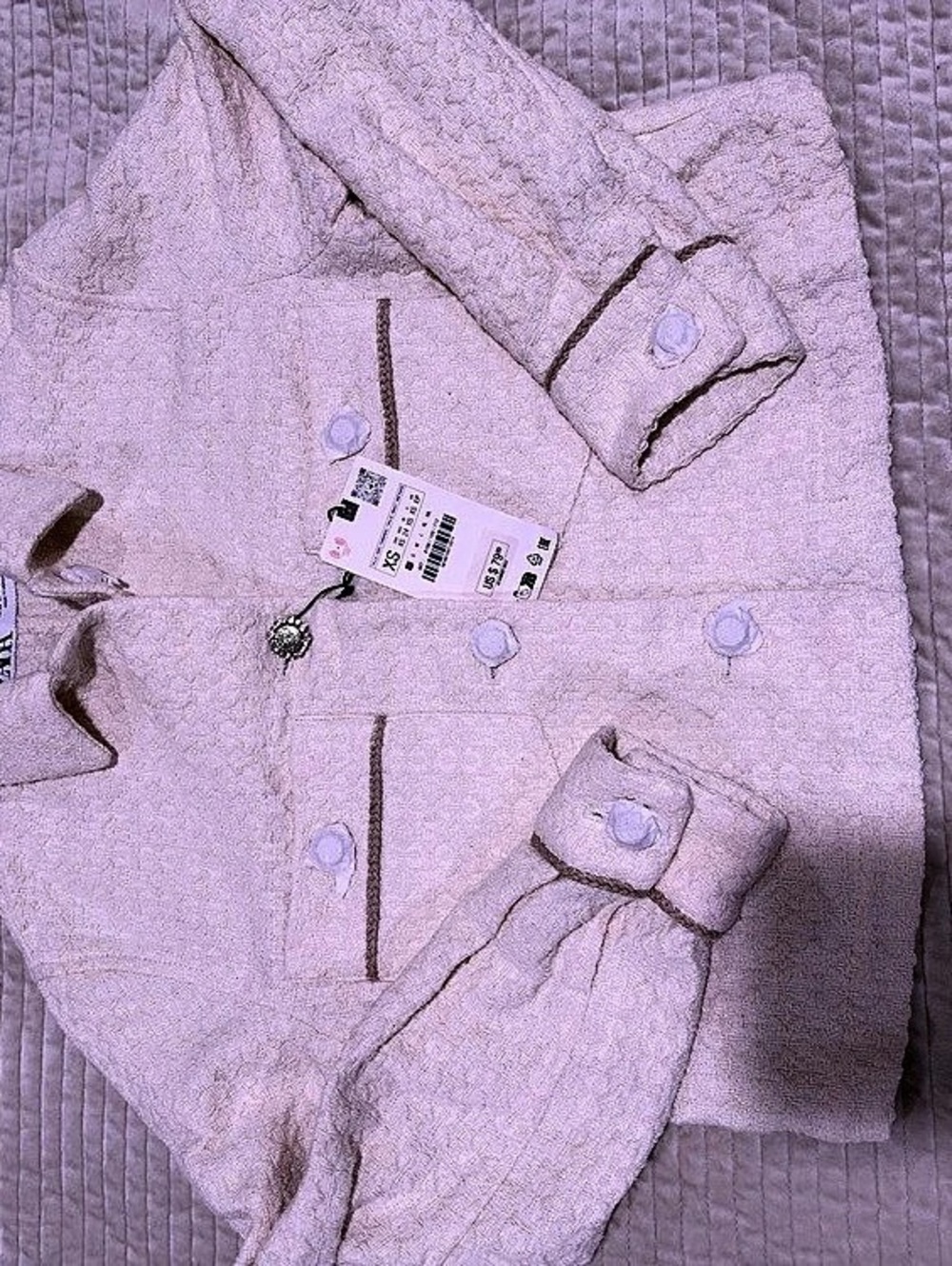 Zara Rhinestone Button Short Jacket Pink XS